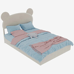 modfu Lit coffre 140x200 cm avec tête de lit, en tissu, beige pas cher