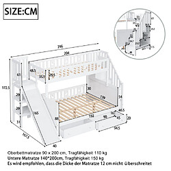 Avis modfu Lit superposé 90x200 cm avec 2 tiroirs, en bois, blanc