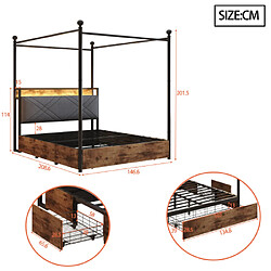 Avis modfu Lit adulte 140x190 cm avec LED et 3 tiroirs, en métal, noir