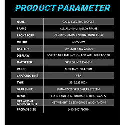 Vélo électrique DUOTTS C29-K 29" 48V 37.5AH Batterie 750W Motour 21 Vitesses Freins Hydrauliques Noir pas cher