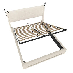 Acheter modfu Lit coffre 140x200 cm avec 2 lampes, LED et USB, en velours, beige