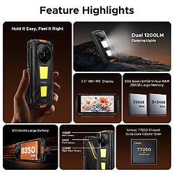 DOOGEE Fire 3 Max, smartphone robuste, 32 Go + 256 Go, écran HD+ 5,5", éclairage de camping, batterie 8350 mAh, appareil photo UNISOC T7250 48 MP, NFC, Android 15, gris