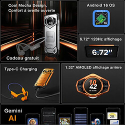 Doogee S200 VIP 5G Smartphone Robuste 48Go + 256Go 10100mAh/33W 100MP AI Caméra 6,72''+1.32" Double Écran IP68 Téléphone NFC GPS -Argent