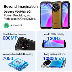 DOOGEE V30 Pro 5G Smartphone Incassable 32Go+512Go 10800mAh 200MP 6.58 Pouces Telephone
