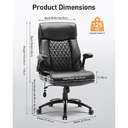 Smartue Chaise de bureau ergonomique grande taille, accoudoirs relevables, soutien lombaire réglable, Noir