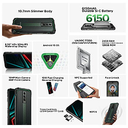 DOOGEE Blade10 Energy, smartphone robuste, 4 Go + 128 Go, Gemini AI, boîtier ultra-fin de 10,7 mm, batterie de 6150 mAh, rouge.