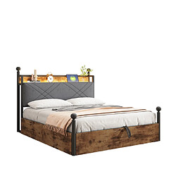 modfu Lit coffre 140x190 cm avec LED, en métal, noir pas cher