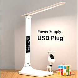 Lampe de bureau pliante USB, tactile, intensité variable, heure, température, réveil