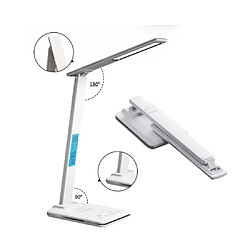 Lampe de bureau pliante 40cm, tactile, intensité variable, réveil, chargeur téléphone 15w, USB, Noir