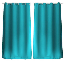 Toilinux Lot de 2 Rideaux unis avec œillets - 140 x 240 cm - Turquoise