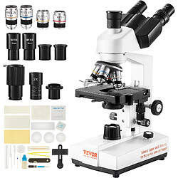Vevor Microscope Trinoculaire Compose 40X-5000X Microscope Biologique Mise au Point Grossiere et Fine de Precision avec Platine 2 Etages Interface pour Ordinateur ou Ecran Externe Education Recherche