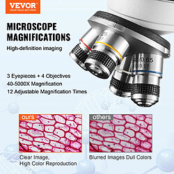 Vevor Microscope Trinoculaire Compose 40X-5000X Microscope Biologique Mise au Point Grossiere et Fine de Precision avec Platine 2 Etages Interface pour Ordinateur ou Ecran Externe Education Recherche