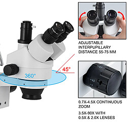 Avis Vevor Microscope Stereo 3.5X-90X Simul Focal Trinoculaire Zoom 360 Degres Rotatif Trinoculaire Stereo Microscope Double Bras Stand Laboratoire Microscope Video