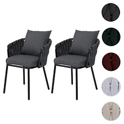 Mendler Lot de 2 chaises de jardin en aluminium HWC-P89, fauteuils de jardin, chaise d'extérieur, tissu/textile (180 g/m²) tressage en corde ~ anthracite