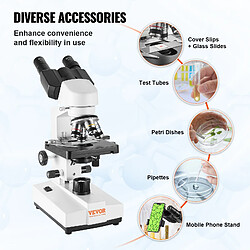 Vevor Microscope Binoculaire Compose 40X-2500X 6 Reglages Microscope Biologique Mise au Point Grossiere et Fine de Precision avec Platine 2 Etages pour Education Recherche Biologique Laboratoire Ecole pas cher