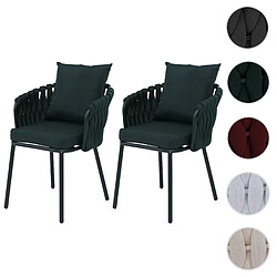 Mendler Lot de 2 chaises de jardin en aluminium HWC-P89, fauteuils de jardin, chaise d'extérieur, tissu/textile (180 g/m²) tressage en corde ~ vert