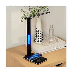 Lampe de bureau pliante 40cm, tactile, intensité variable, réveil, chargeur téléphone 15w, USB, Noir