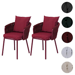 Mendler Lot de 2 chaises de jardin en aluminium HWC-P89, fauteuils de jardin, chaise d'extérieur, tissu/textile (180 g/m²) tressage en corde ~ bordeaux