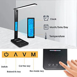 Lampe de Bureau Pliante USB, Tactile, Intensité Variable, Heure, Température, Réveil, Chargeur Téléphone