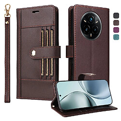Gangxun Étui portefeuille Realme PRO PLUS 14 - Marron Étui portefeuille pour Realme PRO PLUS 14 - Similicuir - Antichoc - Blocage RFID