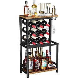 Vendos85 Meuble bar autoportant bois & métal – Casier à vin 9 bouteilles