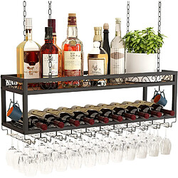 Vendos85 Casier à vin suspendu plafond métal bois – 44 verres, 100 kg
