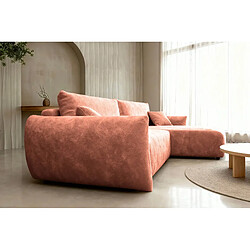 Casanova Canapé d'angle convertible tissu bouclette 4 places Terracotta pas cher