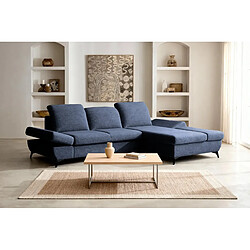 Casanova Canapé d'angle convertible tissu chiné 4 places Bleu Gauche pas cher