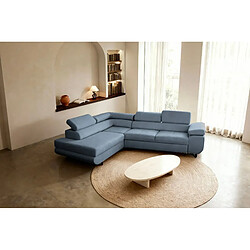 Casanova Canapé d'angle convertible tissu lisse 4 places Bleu Droit pas cher