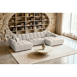 Casanova Canapé panoramique tissu bouclette 5 places Beige pas cher