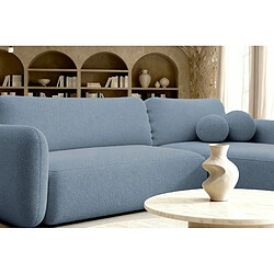 Casanova Canapé d'angle convertible tissu bouclette 4 places Bleu Gauche pas cher