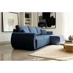 Casanova Canapé d'angle convertible tissu doux 3 places Bleu pas cher