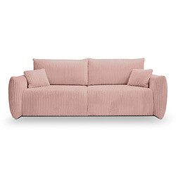 Casanova Canapé droit convertible velours côtelé 3 places Rose