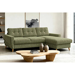 Casanova Canapé d'angle convertible tissu bouclette 4 places Vert Droit pas cher