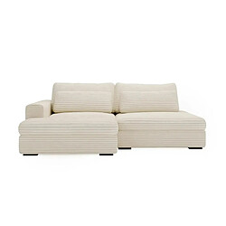 Casanova Canapé d'angle convertible velours côtelé 4 places Beige - Droit