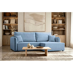 Casanova Canapé d'angle convertible tissu lisse 3 places Bleu Gauche pas cher