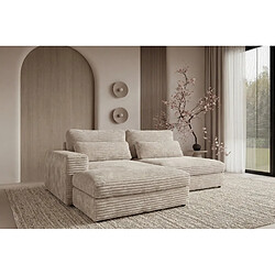 Casanova Canapé d'angle convertible velours côtelé 4 places Beige Gauche