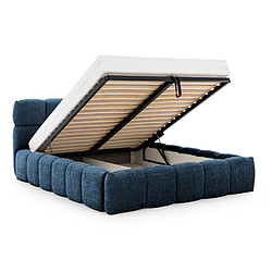 Avis Casanova Lit coffre tissu bouclette 160x200cm Bleu foncé
