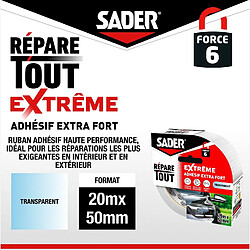 Sader Repare Tout Extreme 193839 ruban adhésif transparent 20 m x 50 mm