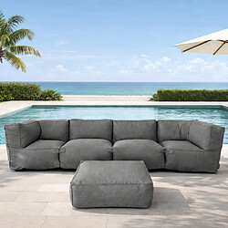 Concept Usine Salon de jardin modulable 5 places gris en tissu déperlant PRAIANO pas cher