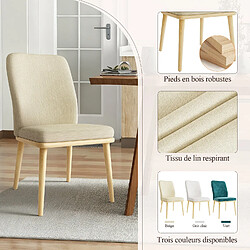Smartue Lot de 2 chaises de salle à manger, chaises en tissu rembourré, pieds en bois massif, beige