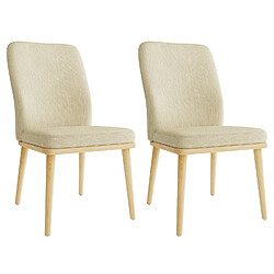Smartue Lot de 2 chaises de salle à manger, chaises en tissu rembourré, pieds en bois massif, beige