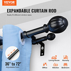 Vevor Tringle à rideau double extensible 92-183cm, fer, charge 13,6kg, noir