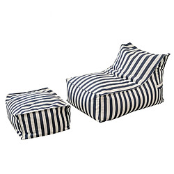 Concept Usine Ensemble de poufs exterieur rayés bleu déperlant POSITANO