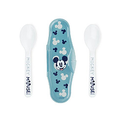 Thermobaby 10466 Cuillères bébé Mickey 2 pièces avec étui bleu