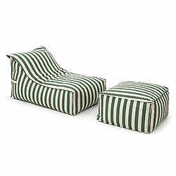 Concept Usine Ensemble de poufs exterieur rayés vert déperlant POSITANO