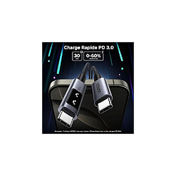 UGreen Câble USB-C vers USB-C 1 m 100W PD 3.0 tressé gunmetal pas cher