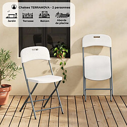 Lot de 2 chaises pliantes de jardin 42 x 42 x 87 cm assise blanche structure grise