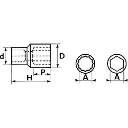 Sam Outillage RE-9 Douille courte 1/4" 9 mm 12 points 25 mm chromée