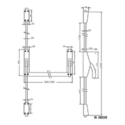 Jpm 890300-01-2Z Barre antipanique 3 points 950mm chromée